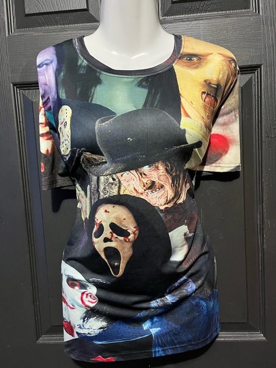 Tops - Classic Horror Movie Villains Mashup T-Shirt UNISEX L / XL (Tagless)